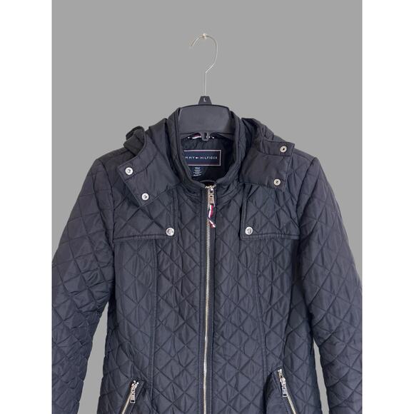 Tommy Hilfiger Quilted Full-Zip Coat Jacket W/ Hood Women Size Medium READ - Picture 2 of 10